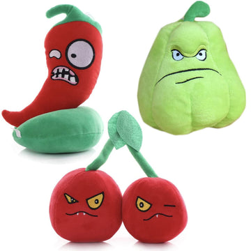 Suyudian 3 PCS PVZ Plant and Zombies Plush Plants Sets 1 2 Stuffed Soft Toys Chili, Double Cherry, Wogua PVZ Figure Doll, Great Gifts for Boys