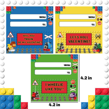24 Packs Train Building Blocks with Valentines Gift Cards, 6 in 1 Train Building Blocks Sets for Boys Girls Goodie Bags Carnival Prizes Birthday