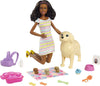 Barbie Doll & Pets Playset with Mommy Dog, 3 Newborn Puppies with Color-Change Feature & Pet Accessories, Brunette Fashion Doll