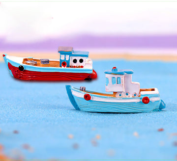 2Pcs Colorful Miniature Dollhouse Boat Mini Fishing Boat Model Mediterranean Decor Resin Desktop Boat Ornament Ocean Beach Micro Landscape Decoration