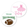 2"" Round Touchdown or Tutus Gender Reveal Stickers - 40 Labels (20 of Each Design)