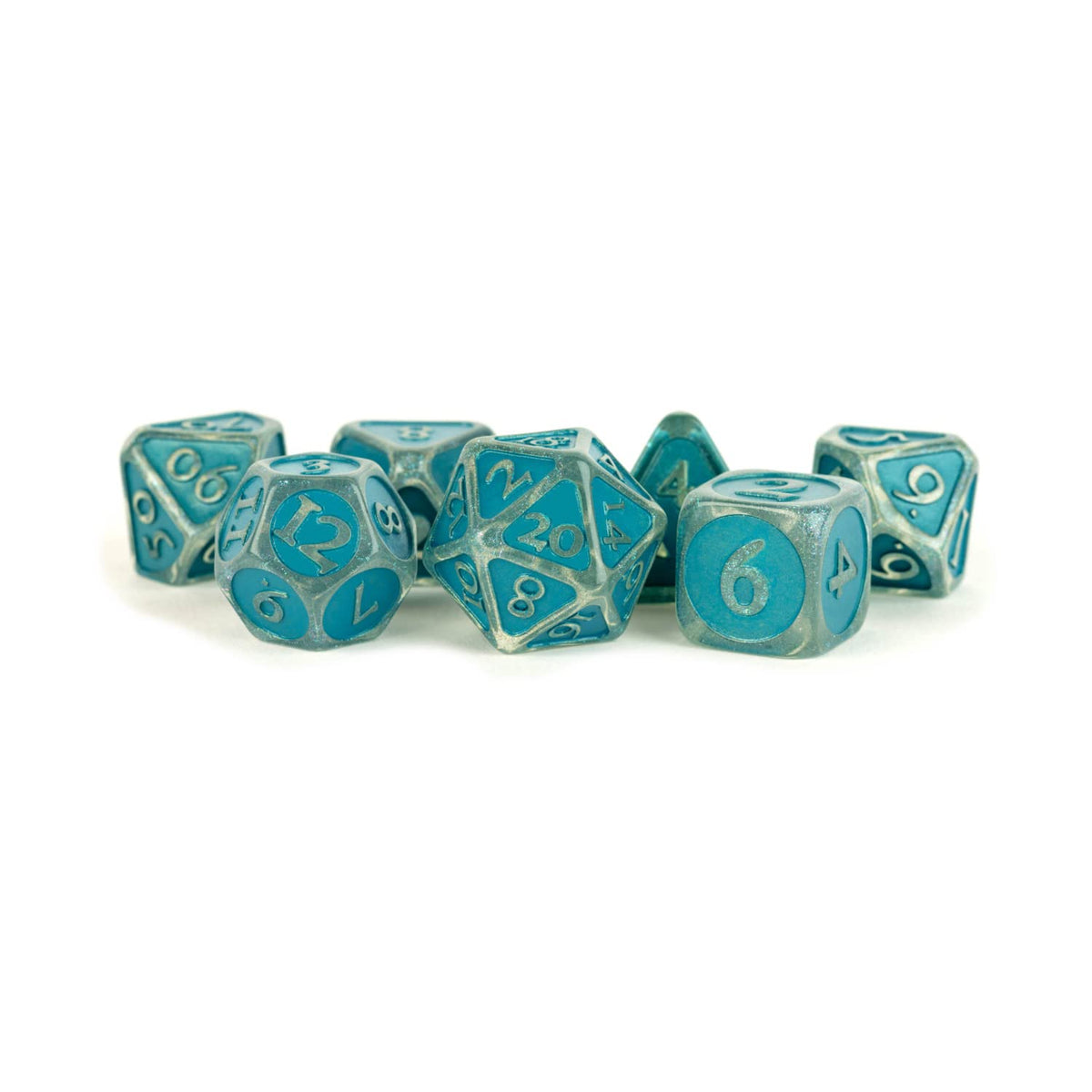 FanRoll 16mm Enamel Acrylic Poly Dice Set: Ice w/Blue Enamel