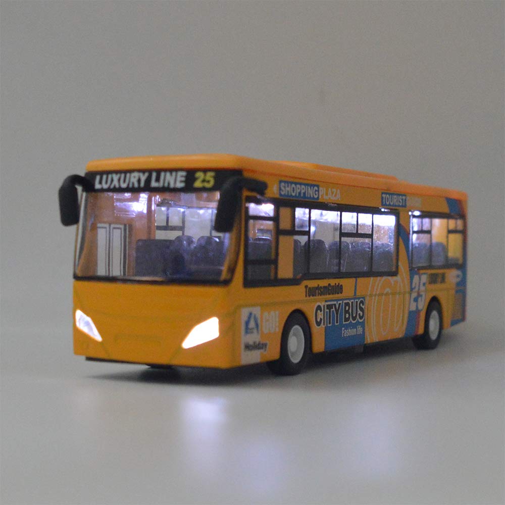 Ailejia City Bus Toy Die Cast Pull Back Public Transportation Vehicles Mini Bus Model Car Toys Lights and Music (Yellow)