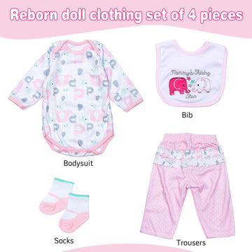 Reborn Baby Doll Clothes Baby Girl Doll Clothing Outfit Accessories 4 Pices Sets for 20- 23 Inches