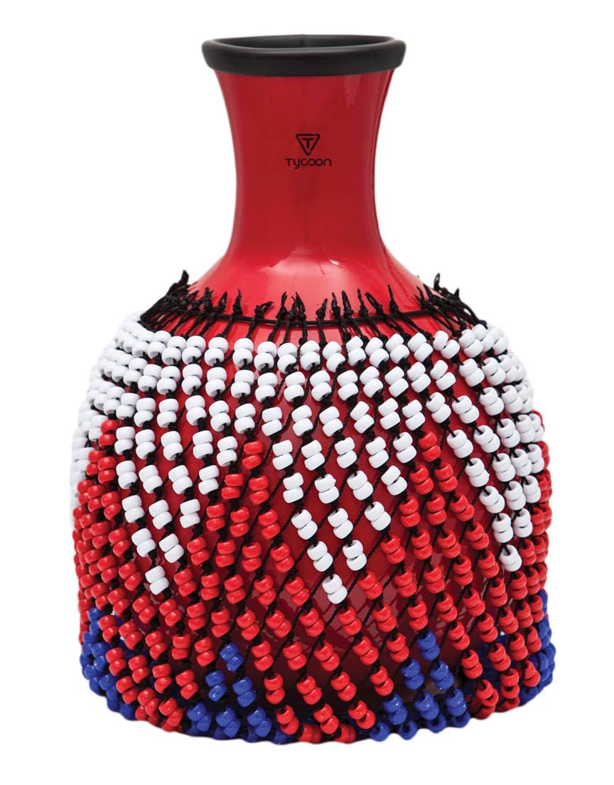 Tycoon Percussion TSKS-R Small Red Fiberglass Shekere, Adjustable Beads, Multi-Function Rattle, Shaker & Drum with Protective Rubber Ring