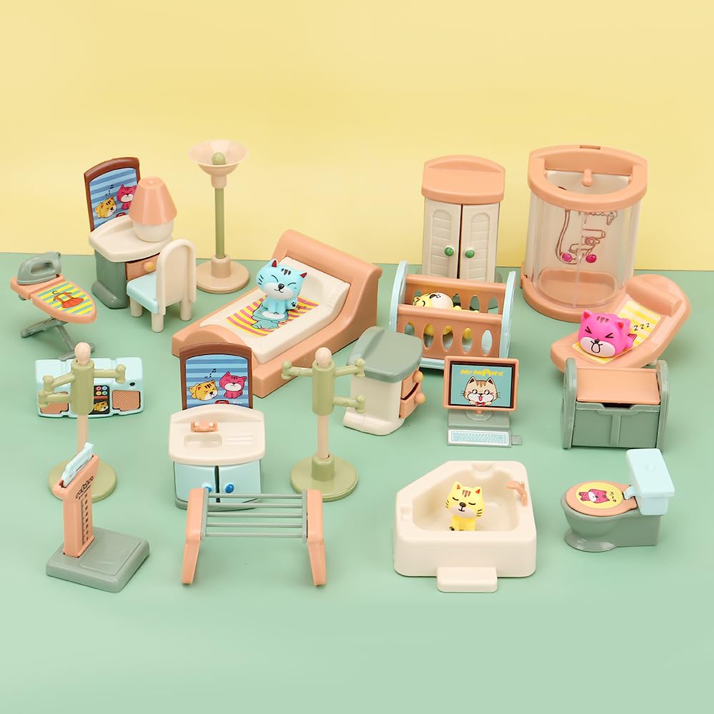 BananMelonBM 50 Pack Kids Little Dollhouse Furniture Set Toys House Big Dreams for Baby Children Girls Boys Age 3+,Miniature Accessories Educational