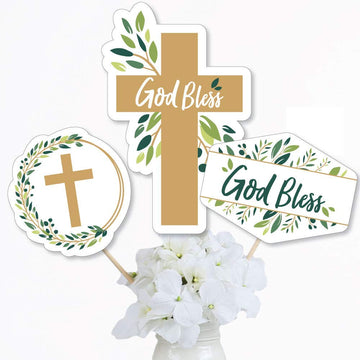 Big Dot of Happiness Elegant Cross - Religious Party Centerpiece Sticks - Table Toppers - Set of 15