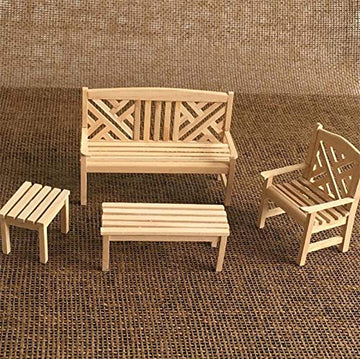 EatingBiting Dollhouse Accessories Furniture 1:12 Dollhouse Miniature Furniture Wooden Garden Unpainted Bench Chair 4 Pieces per Set, Including 1