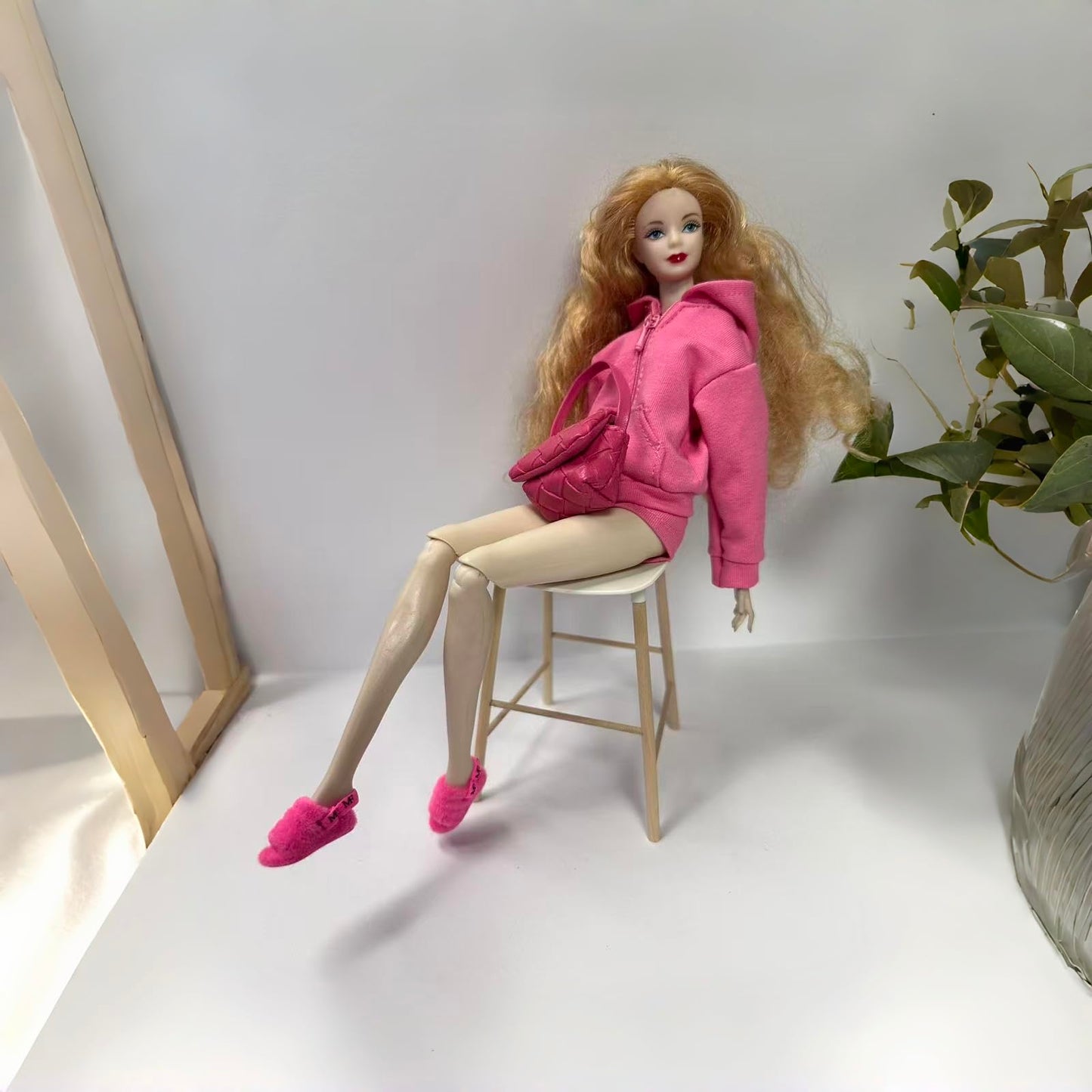 AQQeenmiu Fashion Doll Clothes Set, Pink Hoodie Outfit with Shorts, Bag and Shoes, for 11.5-12 Inch Dolls, 1/6 Scale Figure Clothing