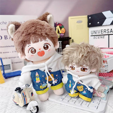 niannyyhouse White Hoodie One Shoulder Denim Strap Pants 10cm~15cm 20cm 40cm Plush Doll Outfit Dolls Dress Up Accessories (White 10cm~15cm)