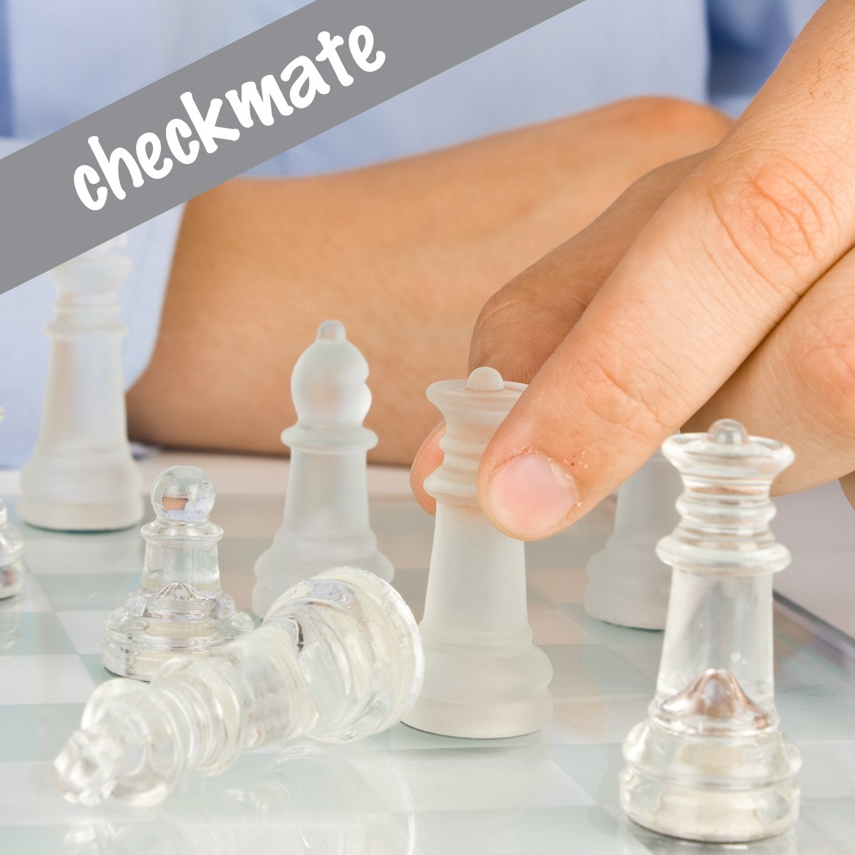 Gamie Premium Glass Chess Set, 12 Inch - Elegant Design - Durable Build - 32 Frosted and Clear Pieces - Felted Bottoms - Easy to Carry - Stable