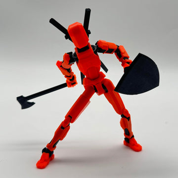 QAONIE (Assembly Completed) 3D Printed Figure 5.54-inch Dummy13 with Weapon Expansion Set, Full Body Mechanical Movable Toy, Desk Decoration. (Orange)