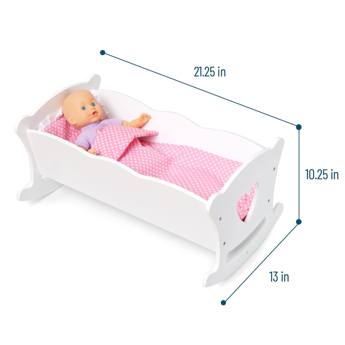 Wildkin Kids Wooden Doll Cradle - Baby Doll Rocking Cradle with Pillow & Blanket, Fits Dolls Up to 20 Inches - White