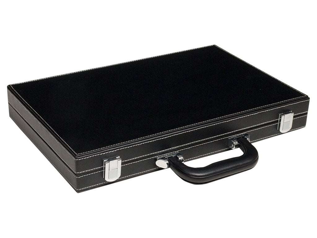 Travel Backgammon Set - Leatherette, Velvet Playing Field - 15-inch, Black/Grey