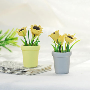 1Pc Miniature Sunflower, 1/12 Scale Miniature Dollhouse Accessories Decor, Resin Doll House Mini Sunflower Imagination Cultivation Gray
