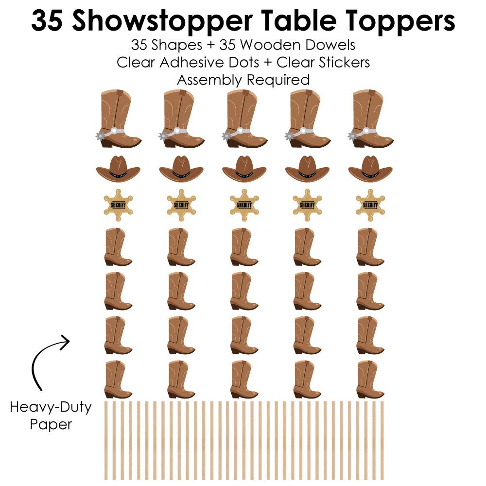 Big Dot of Happiness Western Hoedown - Wild West Cowboy Party Centerpiece Sticks - Showstopper Table Toppers - 35 Pieces