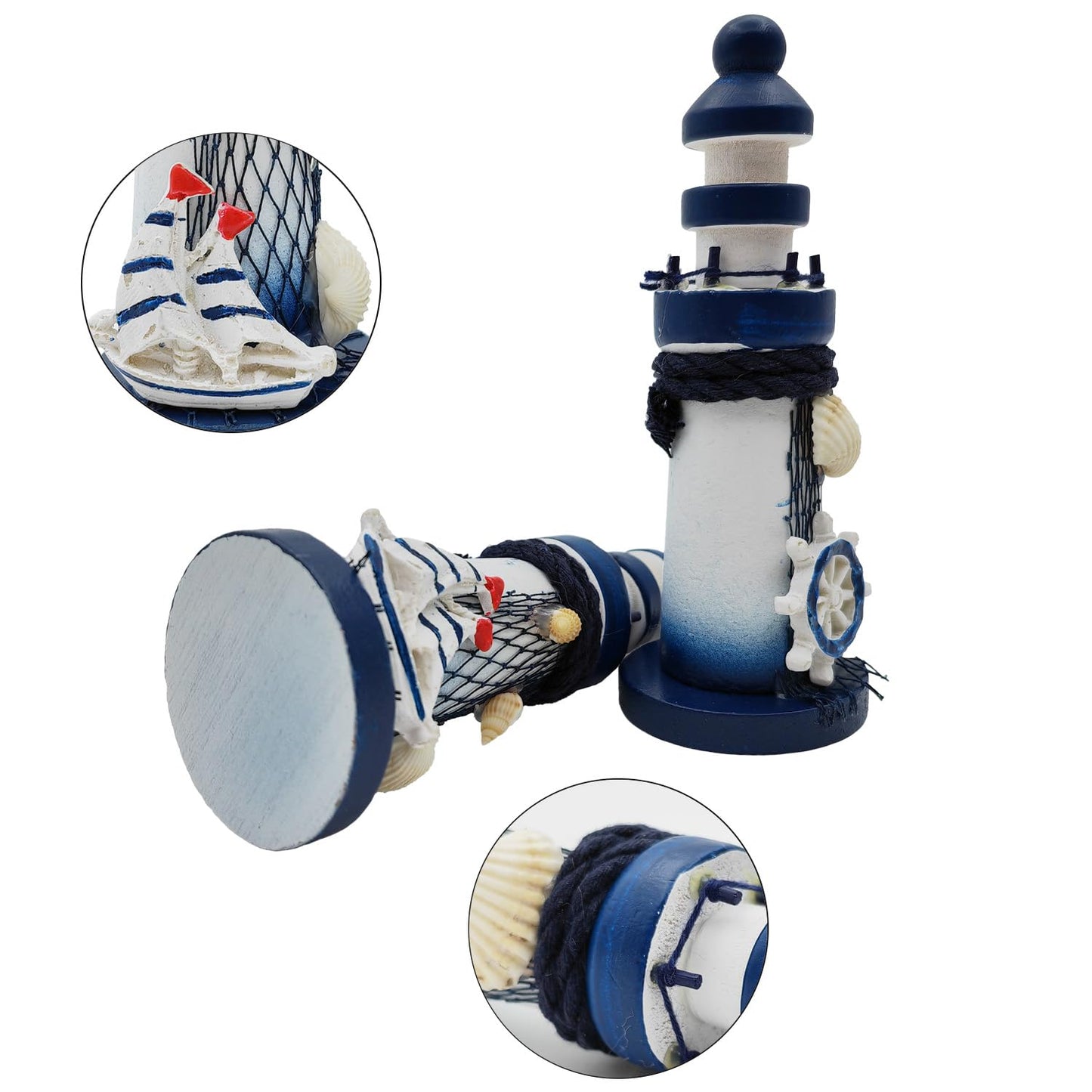 AzsVbvs 2 PCS Mini Lighthouse Decor, Handcrafted Wooden Miniature Lighthouse Model, Mediterranean Style Ornament, Ocean Tabletop Light House