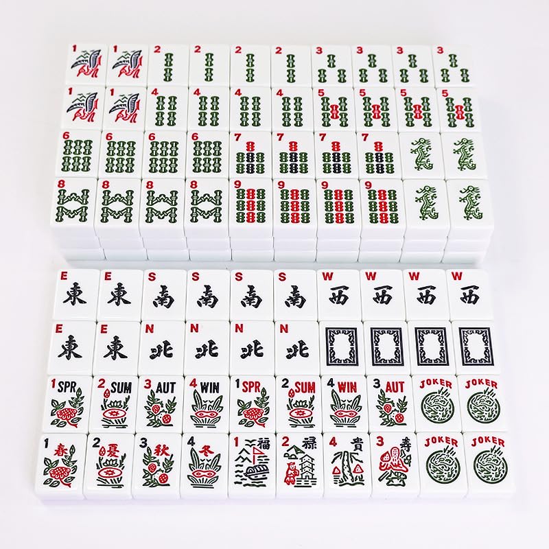 ZJXYM American Mahjong Tile Set, 166 White Tiles with Two Dices, Mahjong Tile Game for Four Players, (1.2’’x0.9’’x0.51’’)