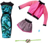 Barbie Fashions 2-Pack Clothing Set, 2 Outfits Doll Include Pink Sport Jacket, Gray Shorts, Blue Tropical Print Dress & 2 Accessories, for Kids 3 to 8