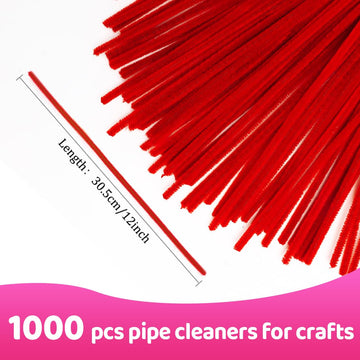 Praisebank Red Pipe Cleaners for Crafts, 1000pcs, Chenille Stems for DIY Projecets, Arts & Crafts Supplies for Festival Party Decorations