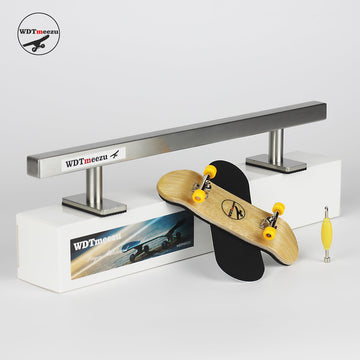 WDTMEEZU 32mm Wood Bearing Wheel Fingerboard and 10" Long Metal Flat Fingerboard Rail Combination Package