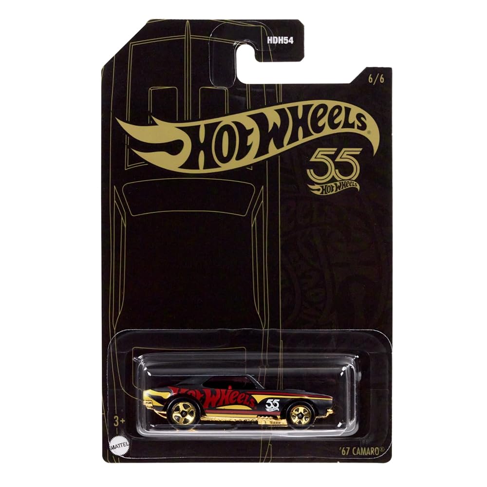 Hot Wheels Die-Cast Collectible Vehicle - 55th Anniversary Black and Gold Edition ~ Inspired by '67 Chevy Camaro Sports Car ~ 6/6
