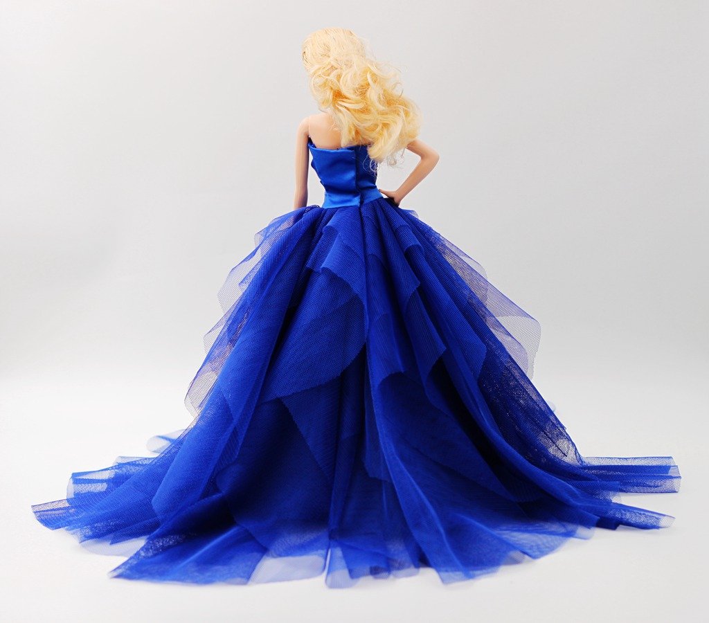 Cora Gu Handmade Sapphire Blue Gown Fit 12 Inch Doll and Doll Not Included
