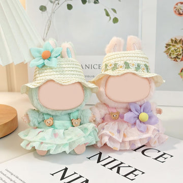 Clothes for 17cm Doll, Skirt Set for Dolls, Hat Skirt Outfit Premium Fashion Cute Dress for 17cm Dolls Accessories (NO Doll) (A1 Green Heart