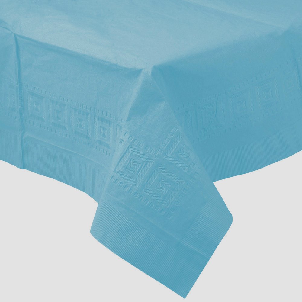 Amscan Disposable 3-Ply Paper Table Cover, 53 x 108", Pastel Blue