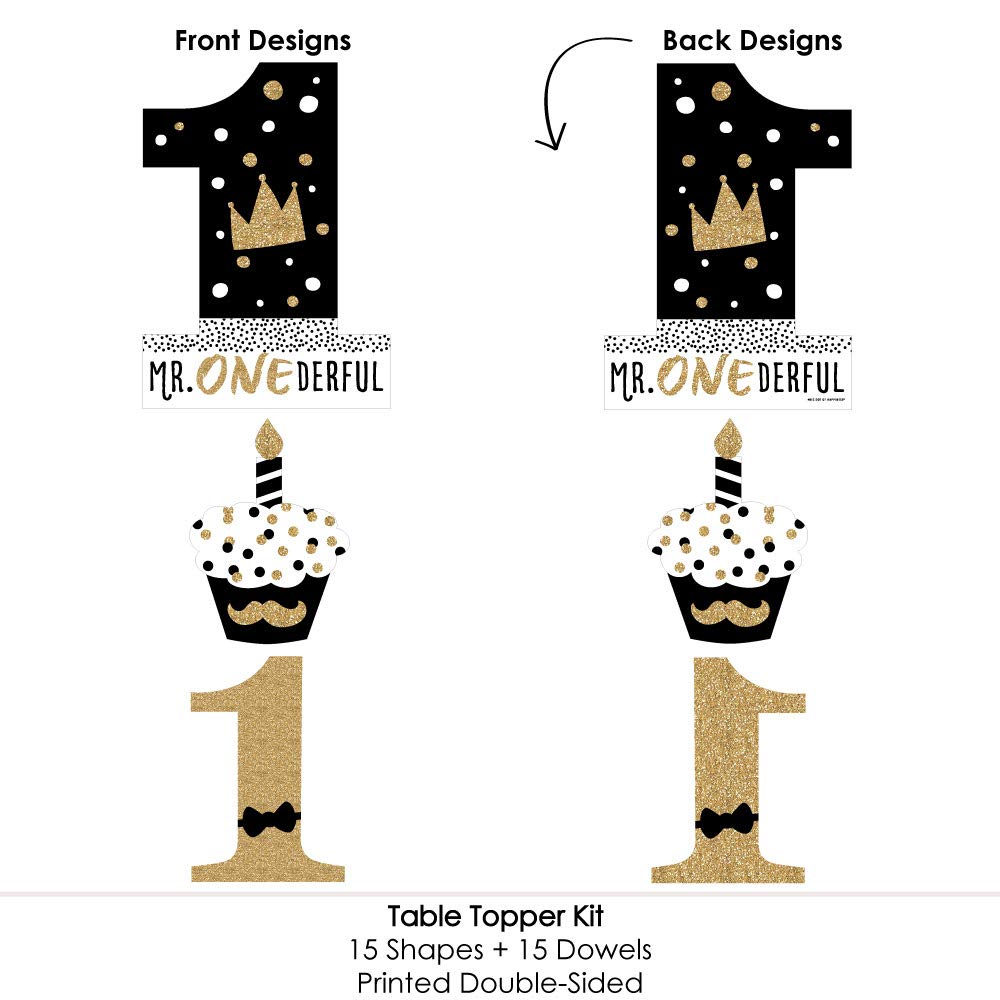 Big Dot of Happiness 1st Birthday Little Mr. Onederful - Boy First Birthday Party Centerpiece Sticks - Table Toppers - Set of 15