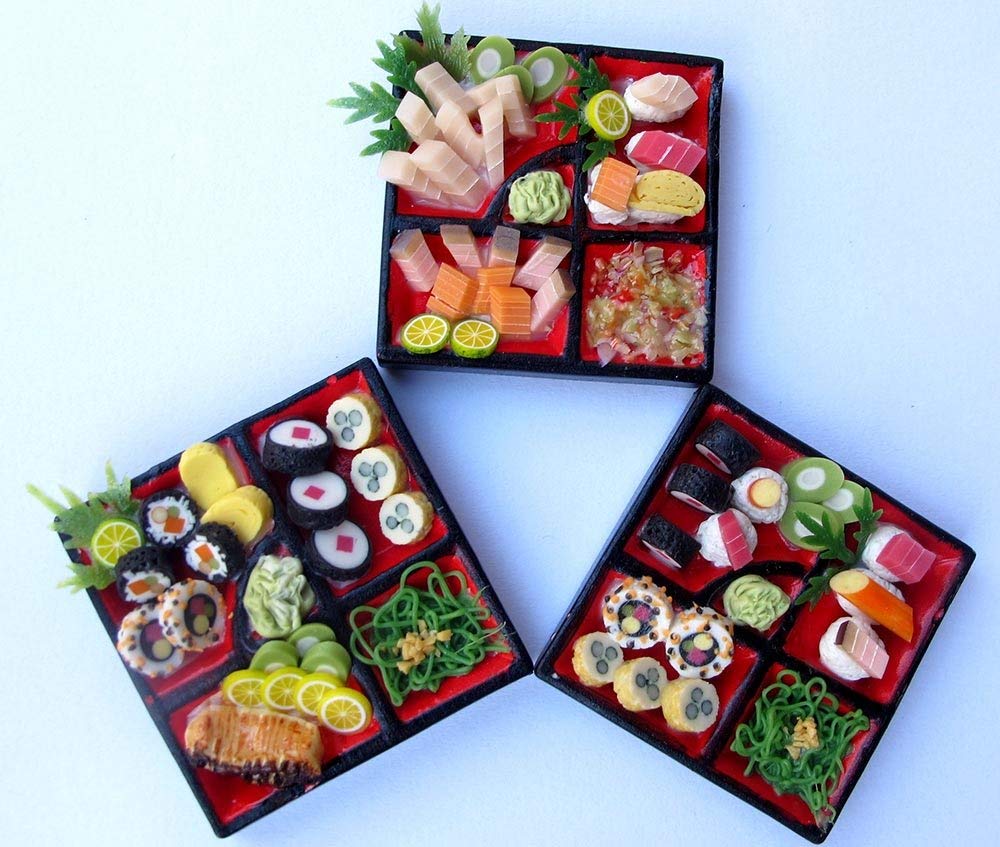 ThaiHonest Mixed Set 3 Dollhouse Miniature Sushi Bento,Tiny Food, Collectibles