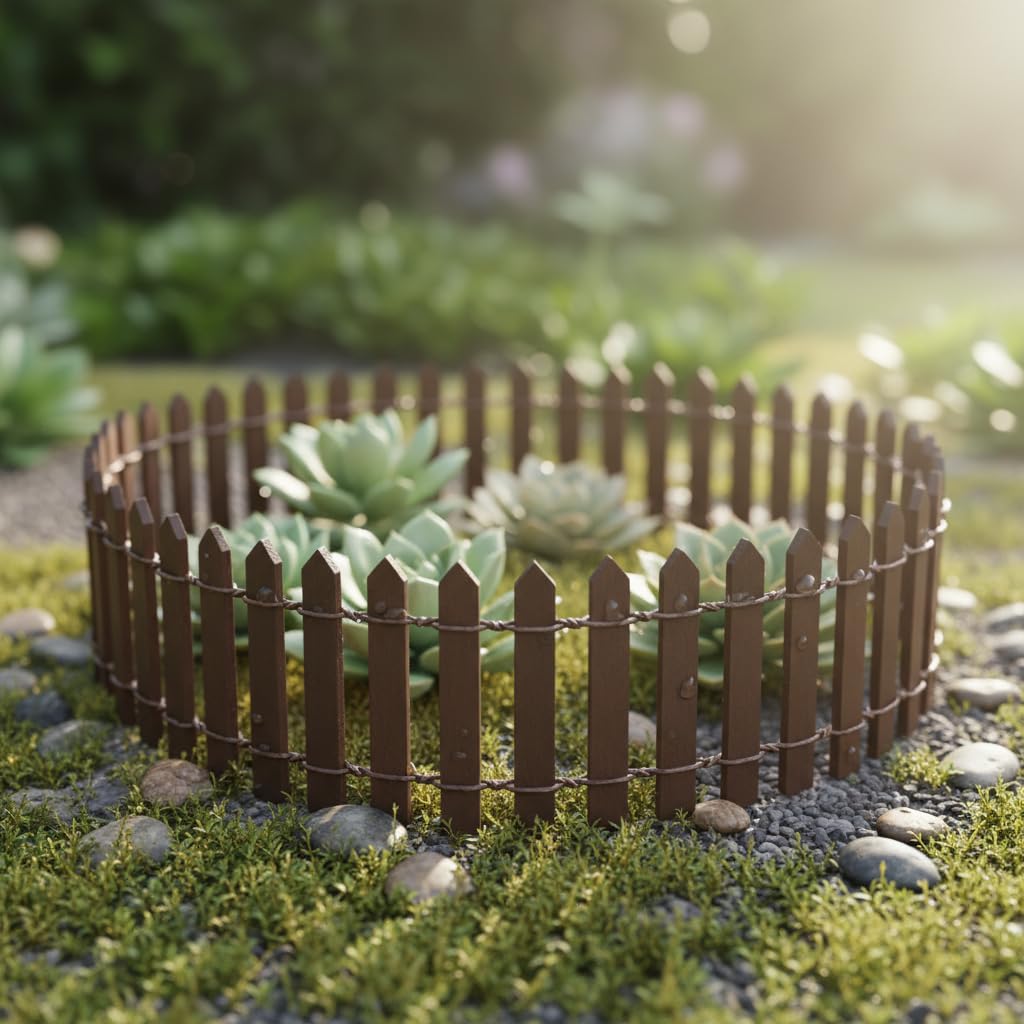 35 Inches Brown Mini Fairy Garden Fence, Micro Landscape Miniature Ornaments for Dollhouse, Crafts, Diorama Project, Plant Pot DIY