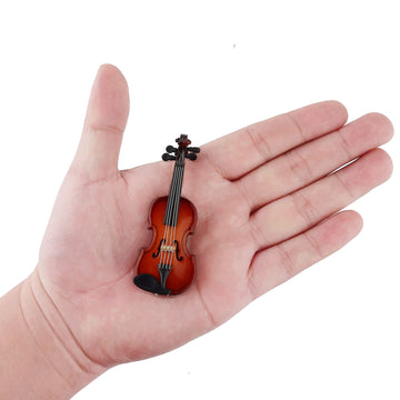 Wooden Miniature Violin Replica with Stand, Bow and Case Sculpture Ornament