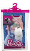 Barbie Doll Clothes Inspired by Jurassic World: Dominion, Complete Look with 2 Accessories, Pink Sleeveless Crop Top with Dinosaur Graphic & Blue