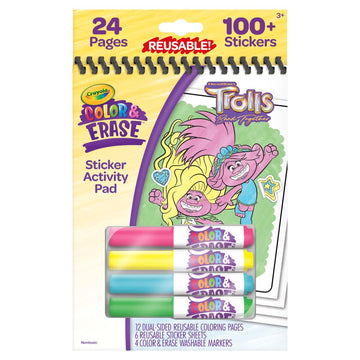 Crayola Trolls Color & Erase Sticker Activity Pad, 12 Reusable Trolls Coloring Pages & 100 Stickers, Gift