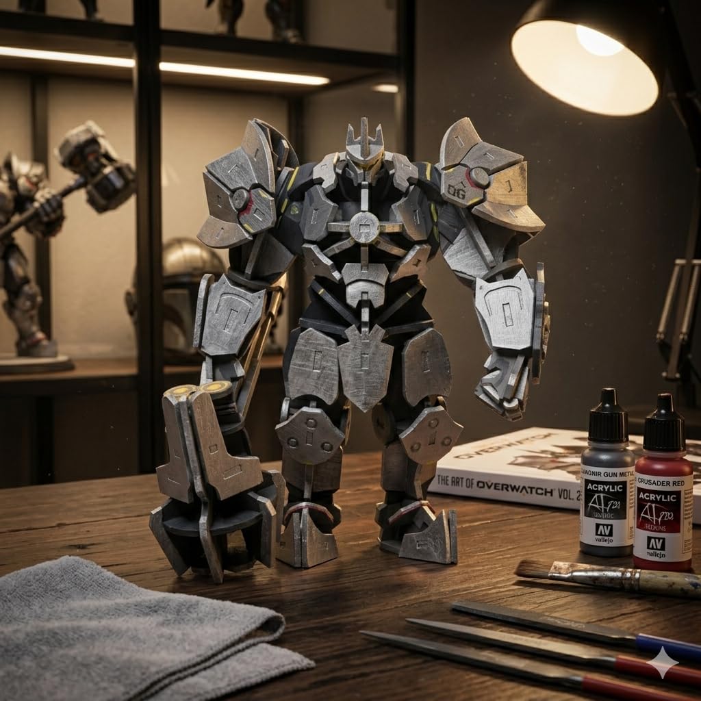 Overwatch Reinhardt 3D Wood Puzzle & Model Figure Kit (139 Pcs) w/Exclusive Poster - Build & Paint 3-D Video Game Replica Toy, No Glue Required - Gift