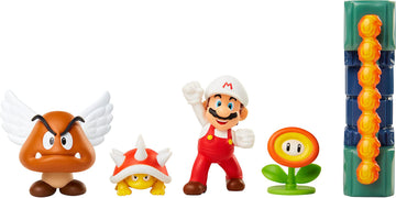 Nintendo Super Mario Lava Castle 2.5" Figure Diorama Play Set, Includes: Fire Mario, Spiny, & para Goomba, Mechanical Spinning Fireballs, Block & Fire