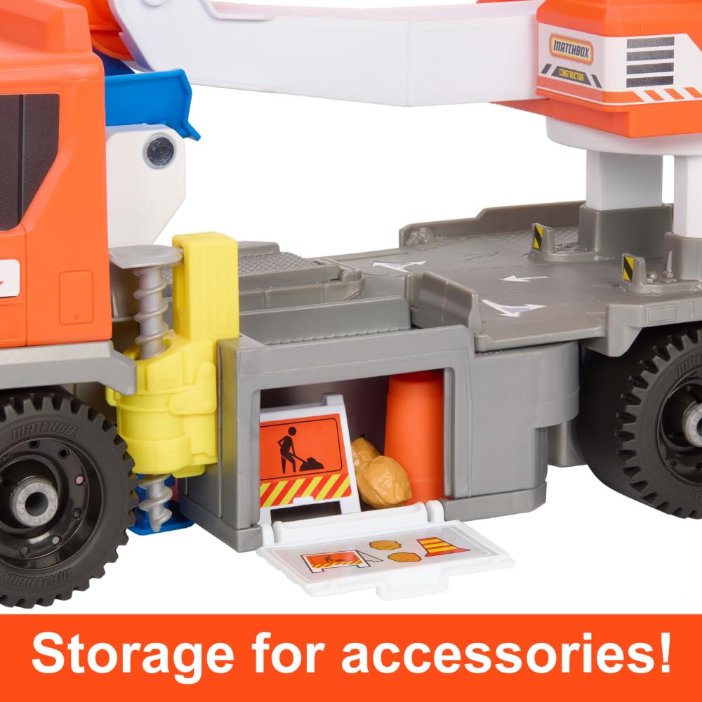 Matchbox Cars Playset, Action Drivers Transforming Excavator, Large Toy Truck, 1:64 Scale Construction Vehicle & 4 Accessories