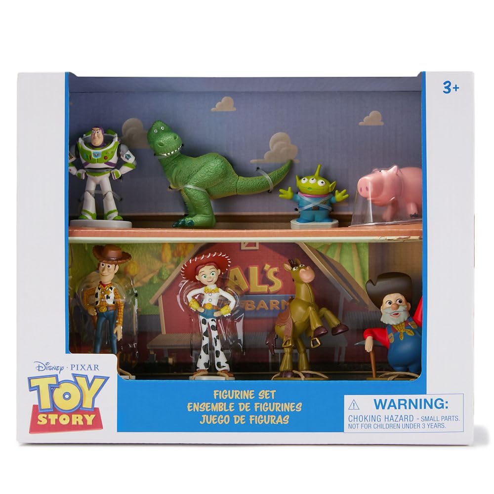 Disney Store Official Toy Story Figure Set - 8 Fully Sculpted Disney Figures Including Buzz Lightyear, Woody, Jessie & More in Double-Tiered Box