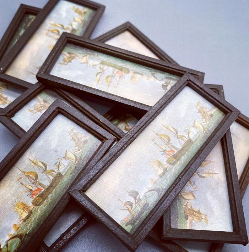 EatingBiting Elegant 1:12 Miniature Wooden Antique Photo Frame Sailboats Mural Wall for minihouse Furniture Landscape, Handcraft Scale Painting