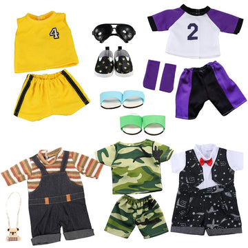BARWA Boy Doll Clothes 5sets Boy Dolls Clothes 2 Pairs Shoes 1 Pair Glasses Compatible for 18 Inch Doll Outfit