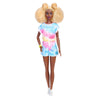 Barbie Fashionistas Doll, Tall, Blonde Afro with Side Puffs, Tie-dye Romper, Sneakers, Yellow Bracelet, Toy for Kids 3 to 8 Years Old