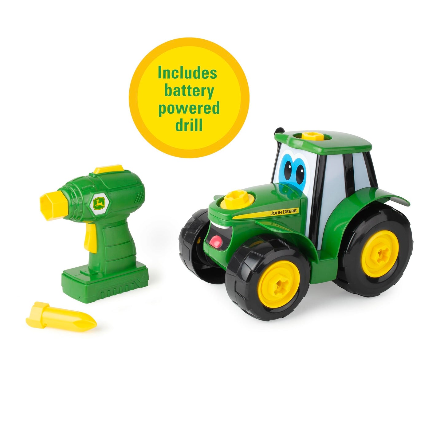 BUILD-A-BUDDY John Deere Tractor Toy and Toy Drill - Toddler STEM Take Apart Toys with 16 Individual Pieces and Kids Tools - Kids Building Toys Ages 3
