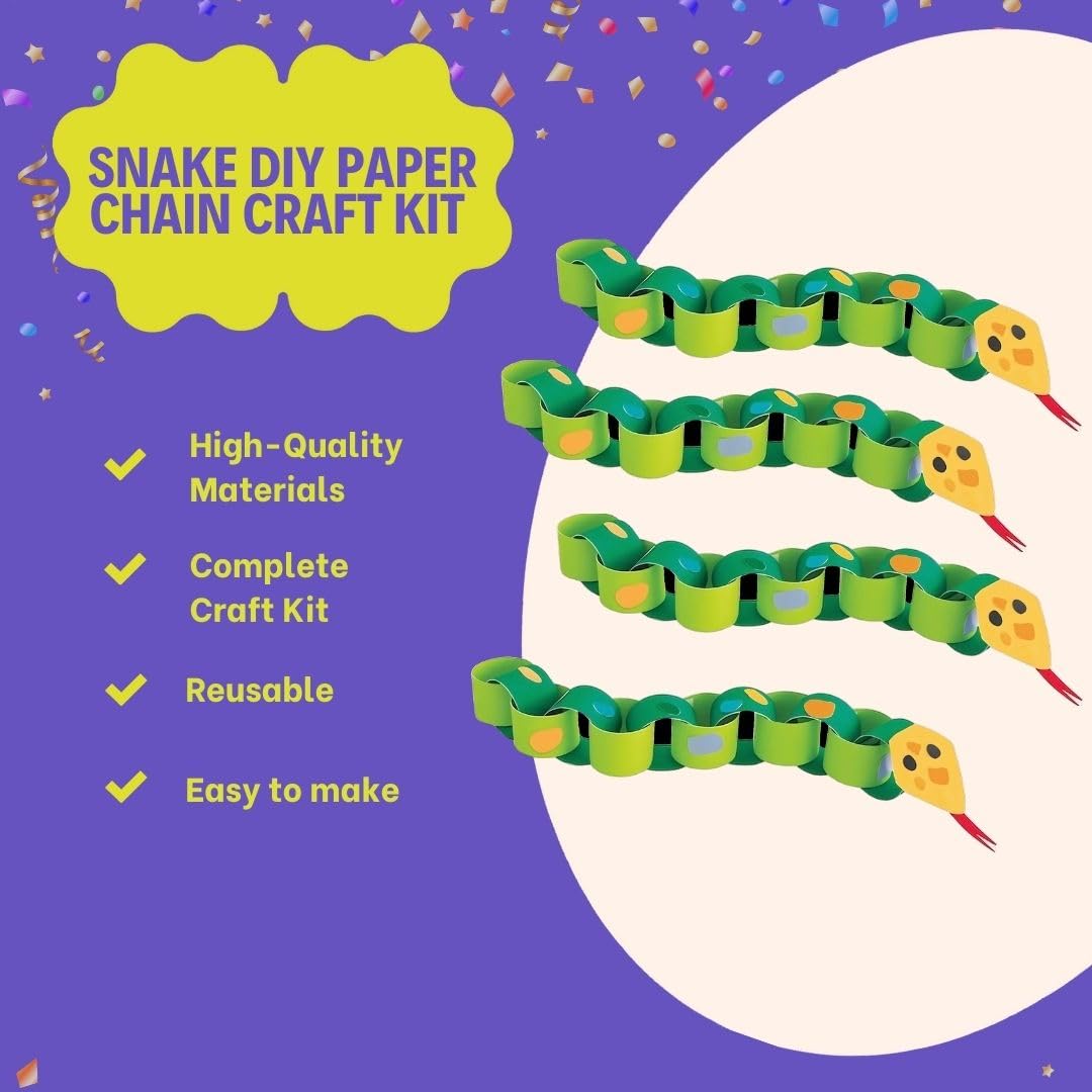 Unique Snake DIY Paper Chain Craft Kit (Pack of 4) - Fun & Easy-to-Make Activity for Kids and Adults