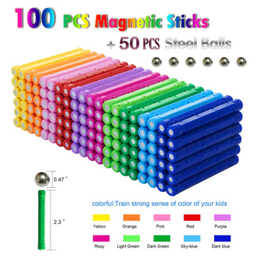 150Pcs Magnetic Building Sticks Blocks Toys, 2.3" Length Magnet Educational Toys Set for Kids and Adult, STEM Building Toy 3D Non-Magnetic Balls