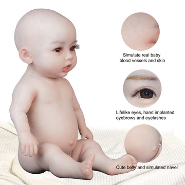 MRTOUMO 18.5 inch Full Silicone Baby Girl Lifelike Doll Newborn Baby Dolls Not Vinyl Material Reborn Doll (Ivory White)