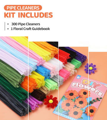 GAGANIU 300pcs Craft Pipe Cleaners, 20 Colors Chenille Stems with Flowers Manual for Crafts - 12 inch Craft Supplies for DIY Projects, Art Activities
