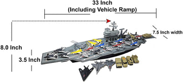 33 Inch Aircraft Carrier Toy with Soldiers Military Vehicles (18 Fighter Jets + 2 Destroyer Ship Combo)