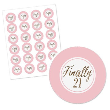 Big Dot of Happiness Custom Finally 21 Girl - Personalized 21st Birthday Party Circle Sticker Labels 24 Count