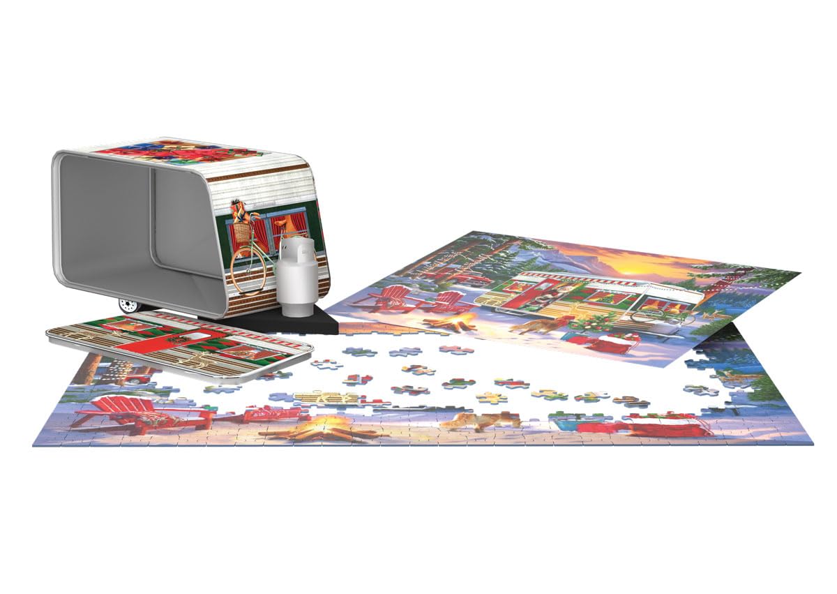 Christmas Camping Trailer Tin